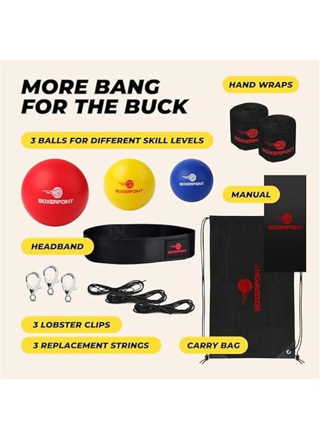 Arabest - Enhance Hand-Eye Coordination and Reaction Speed with Reflex Ball Set for Adults and Kids - Includes Headband, Carry Bag, and Hand Wraps - Improve Punching Skills and Fight Reaction Time - Image 1