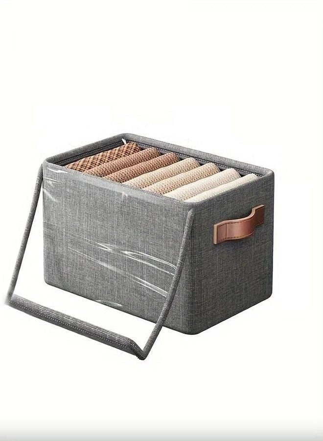 ZURITY 26L Storage Box With Lid & Handles | Folding Clothes Storage Basket | Space Saving Blankets/Saree/Towel Storage Organizer | Clear Window Wardrobes Storage Container (Pack of 1,Multicolor) - Image 1