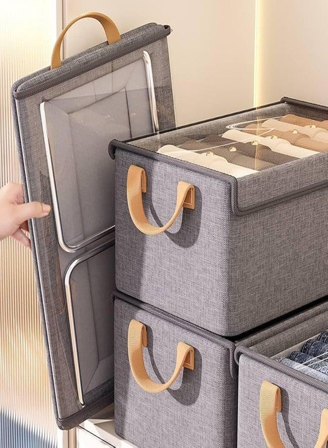 ZURITY 26L Storage Box With Lid & Handles | Folding Clothes Storage Basket | Space Saving Blankets/Saree/Towel Storage Organizer | Clear Window Wardrobes Storage Container (Pack of 1,Multicolor) - Image 4