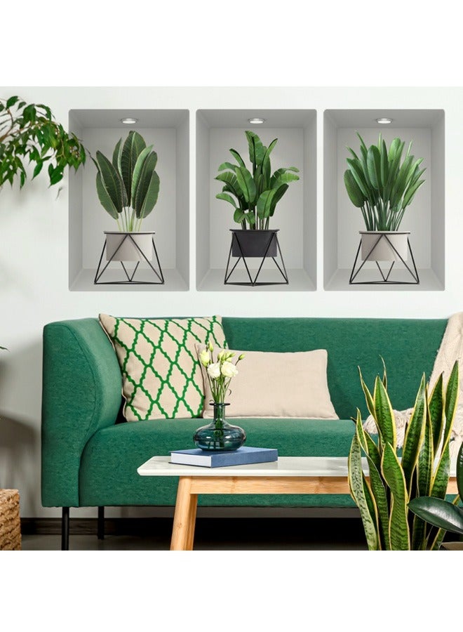 Creative 3D Green Plant Pot Fashion Light Gray Wall Sticker, The Artistic Choice to Light up the Home - Image 1