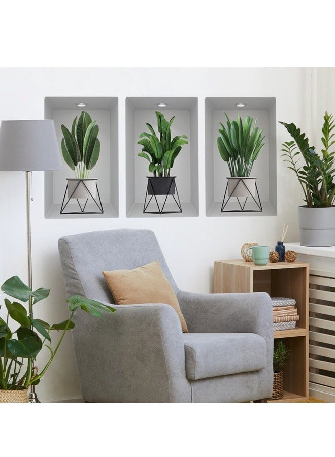 Creative 3D Green Plant Pot Fashion Light Gray Wall Sticker, The Artistic Choice to Light up the Home - Image 3