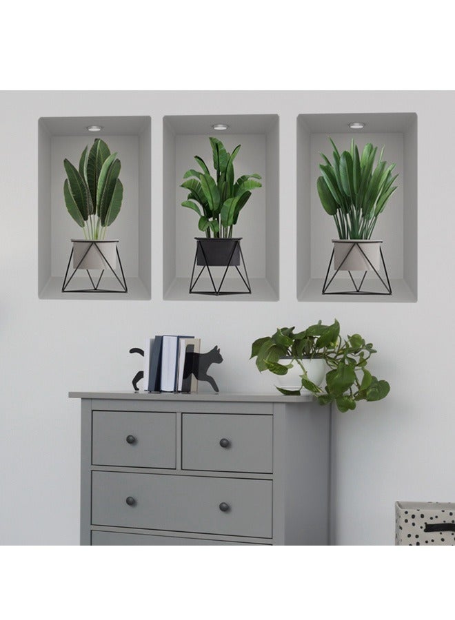 Creative 3D Green Plant Pot Fashion Light Gray Wall Sticker, The Artistic Choice to Light up the Home - Image 4