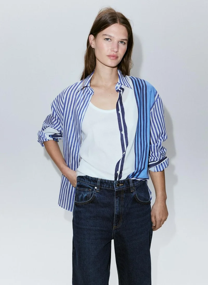 Mango 52-AZUL 100% Cotton Striped Shirt for Women | Best Price UAE