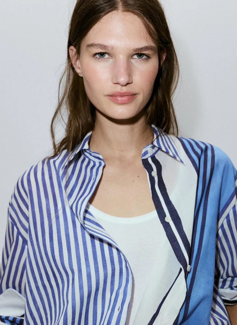 Mango 52-AZUL 100% Cotton Striped Shirt for Women | Best Price UAE