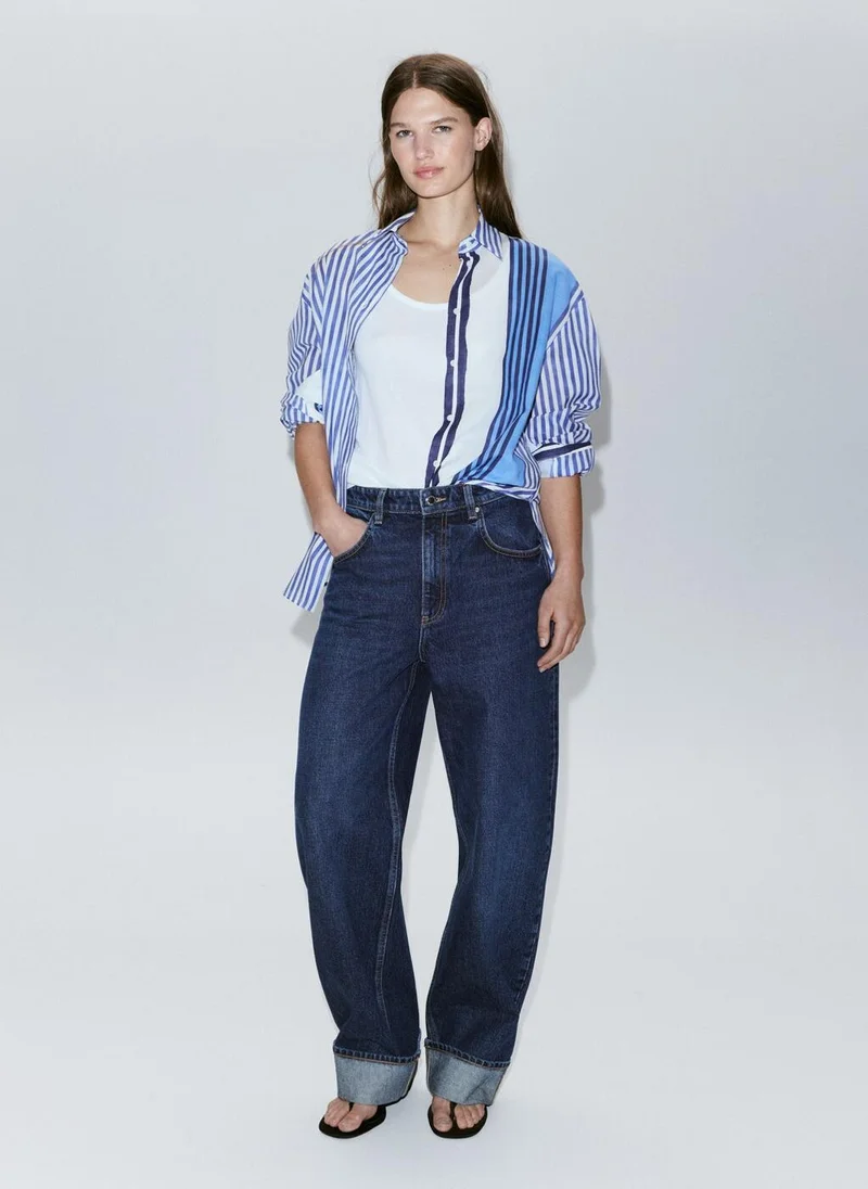 Mango 52-AZUL 100% Cotton Striped Shirt for Women | Best Price UAE