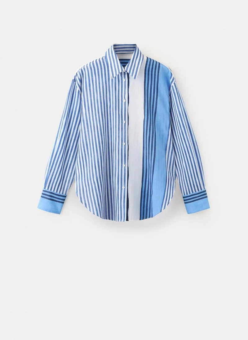 Mango 52-AZUL 100% Cotton Striped Shirt for Women | Best Price UAE