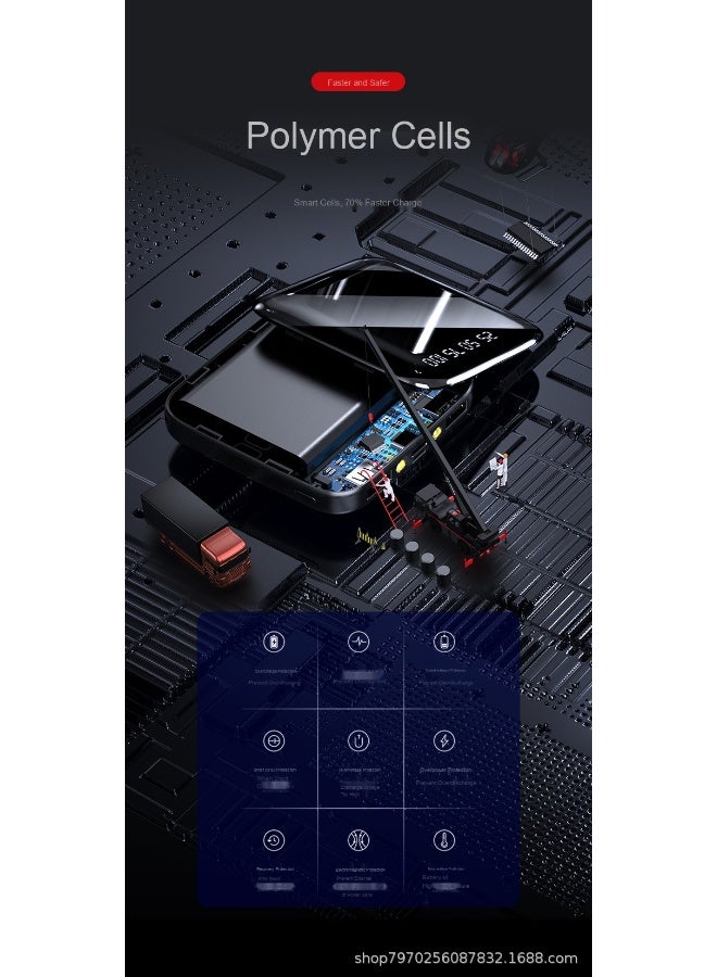 10,000mAh Creative Mini Power Bank with Full Mirror Surface - High Capacity Portable Charger with Built-in Phone Stand - Image 3