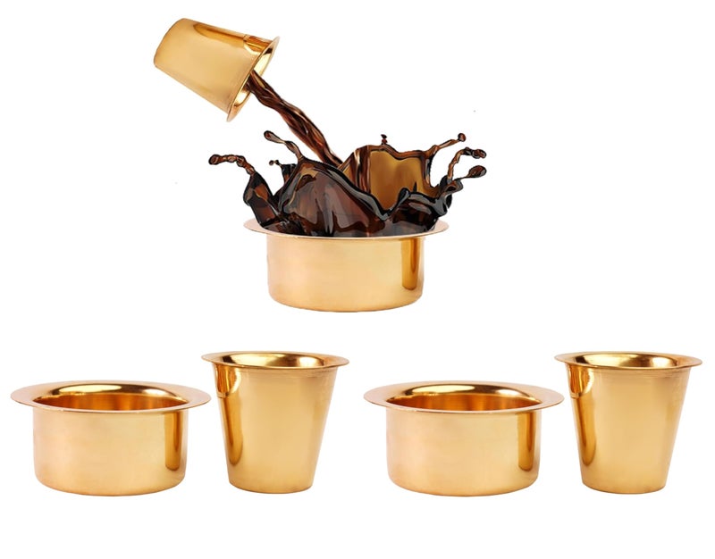 Thangam South Indian Brass Coffee Cup Dawara/Dabara & Tumbler for Serving Filter Coffee/Tea/Traditional kumbakonam Dabara Plain - 150ml (Set of 3) - Image 1