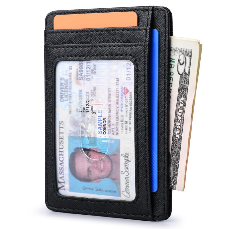 Buffway محفظة جلدية رفيعة وعصرية مع حماية من RFID للرجال والنساء - أسود كروس - Image 2