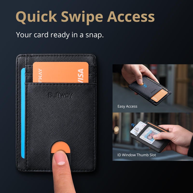 Buffway محفظة جلدية رفيعة وعصرية مع حماية من RFID للرجال والنساء - أسود كروس - Image 4