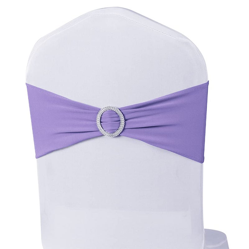 MAGTOWNE Lavender Spandex Chair Sashes Bows 50 Pack Stretch Chair Bands with Buckles Elastic Slider Chairs Ties for Wedding Decorations Party Reception Baby Shower Events Banquet Decor  Lavender