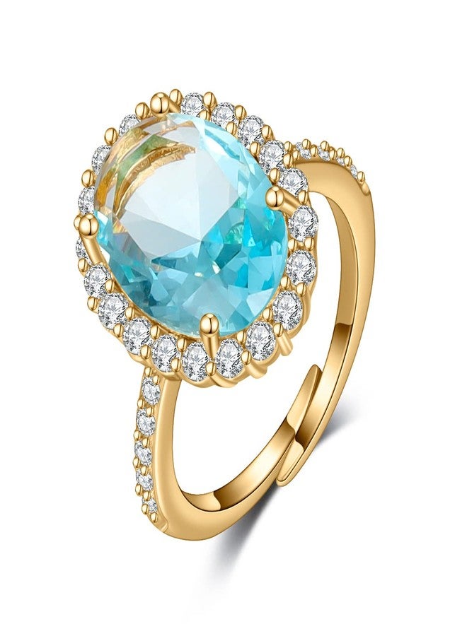 Artilady March Birthstone Rings for Women - Adjustable Open Ring Aquamarine Stone - Image 1