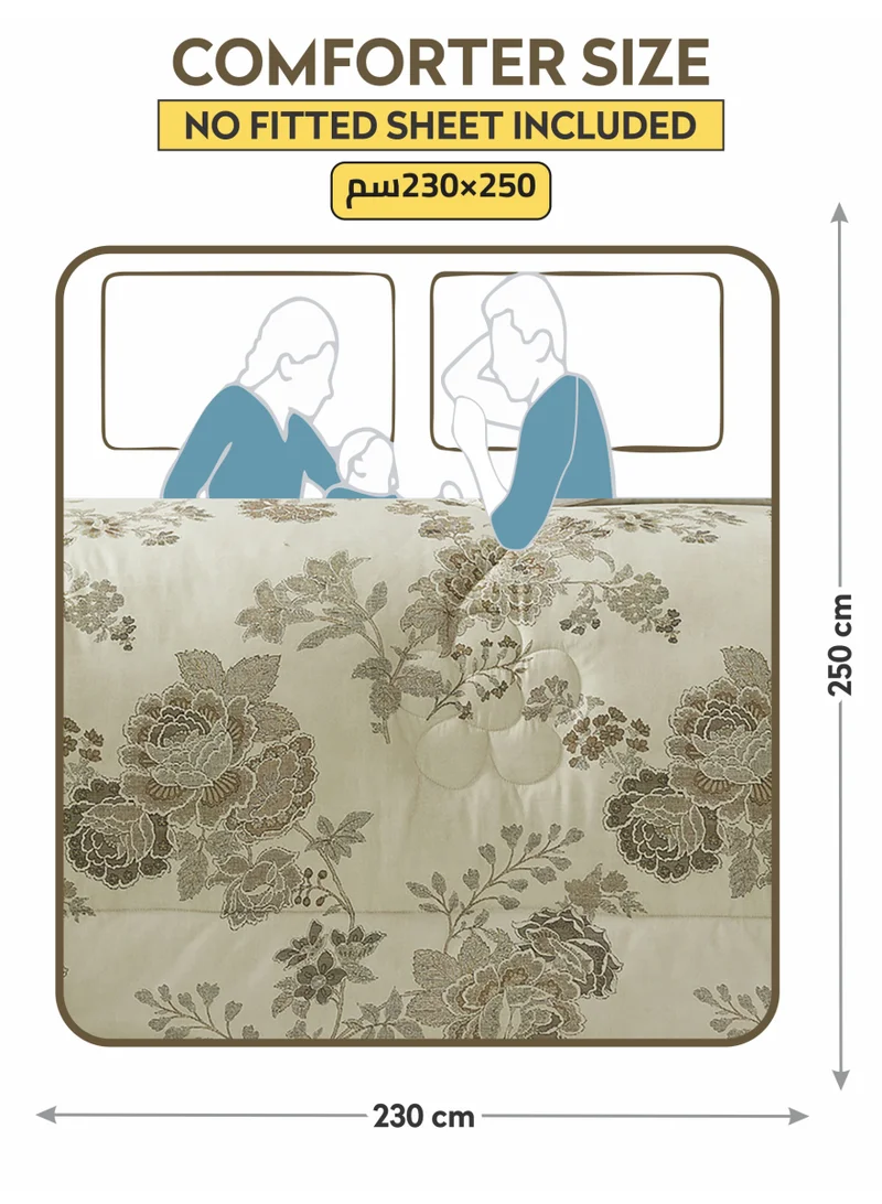 Donetella Bedding Comforter Set, King Size 250x230cm - 4-Pcs Digital Print Quilted Bed Set, Microfiber Fabric - 1 Comforter, 2 Pillow Shams,1 Cushion Cover.