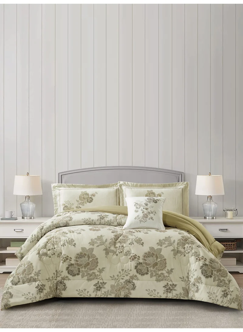 Donetella Bedding Comforter Set, King Size 250x230cm - 4-Pcs Digital Print Quilted Bed Set, Microfiber Fabric - 1 Comforter, 2 Pillow Shams,1 Cushion Cover.