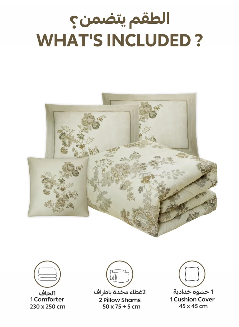 Donetella Bedding Comforter Set, King Size 250x230cm - 4-Pcs Digital Print Quilted Bed Set, Microfiber Fabric - 1 Comforter, 2 Pillow Shams,1 Cushion Cover.