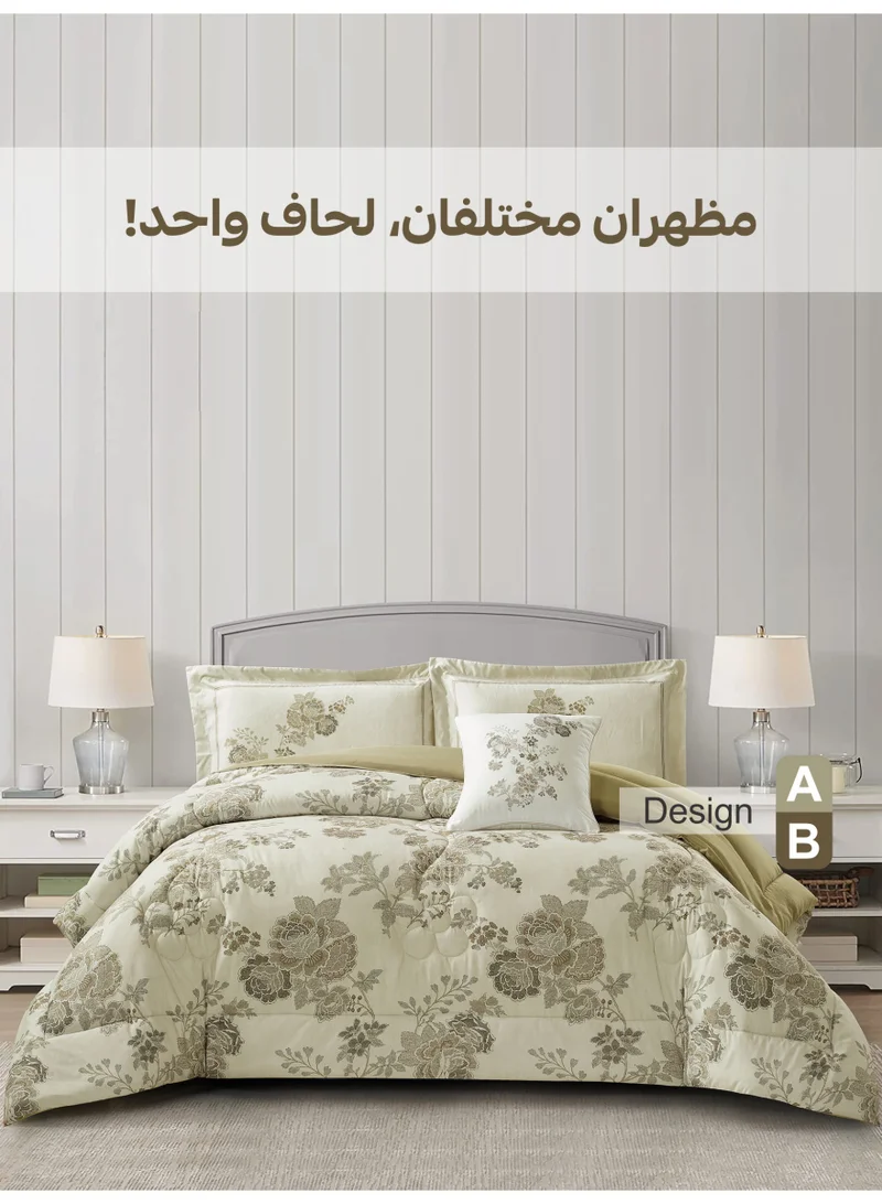 Donetella Bedding Comforter Set, King Size 250x230cm - 4-Pcs Digital Print Quilted Bed Set, Microfiber Fabric - 1 Comforter, 2 Pillow Shams,1 Cushion Cover.