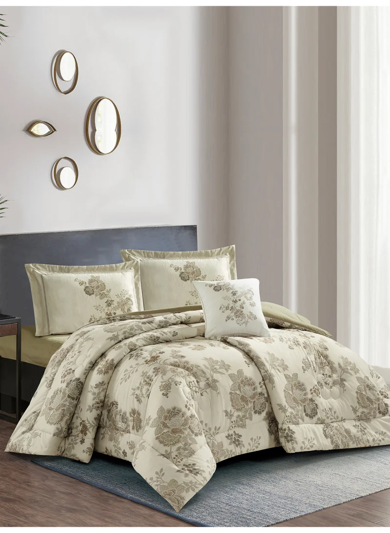 Donetella Bedding Comforter Set, King Size 250x230cm - 4-Pcs Digital Print Quilted Bed Set, Microfiber Fabric - 1 Comforter, 2 Pillow Shams,1 Cushion Cover.