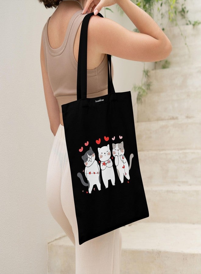TrendoPrint Eco-Friendly Printed Black Tote Bag 14 x 16 inch with Makeup Pouch for College, Shopping and Travelling (TB02) - Image 5