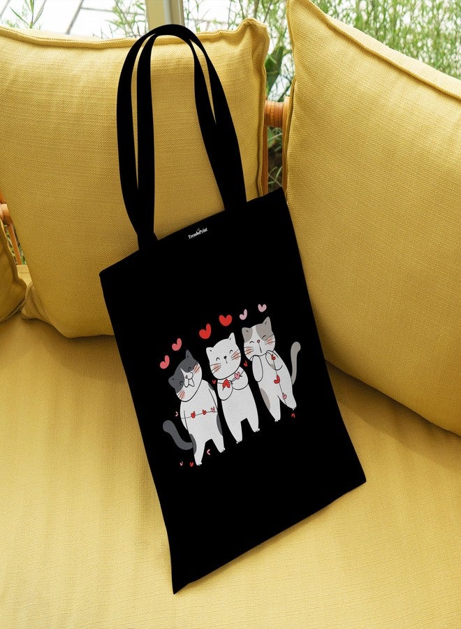 TrendoPrint Eco-Friendly Printed Black Tote Bag 14 x 16 inch with Makeup Pouch for College, Shopping and Travelling (TB02) - Image 3
