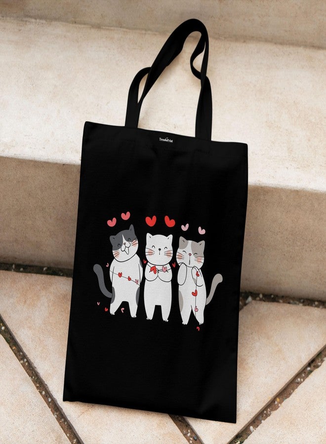 TrendoPrint Eco-Friendly Printed Black Tote Bag 14 x 16 inch with Makeup Pouch for College, Shopping and Travelling (TB02) - Image 2