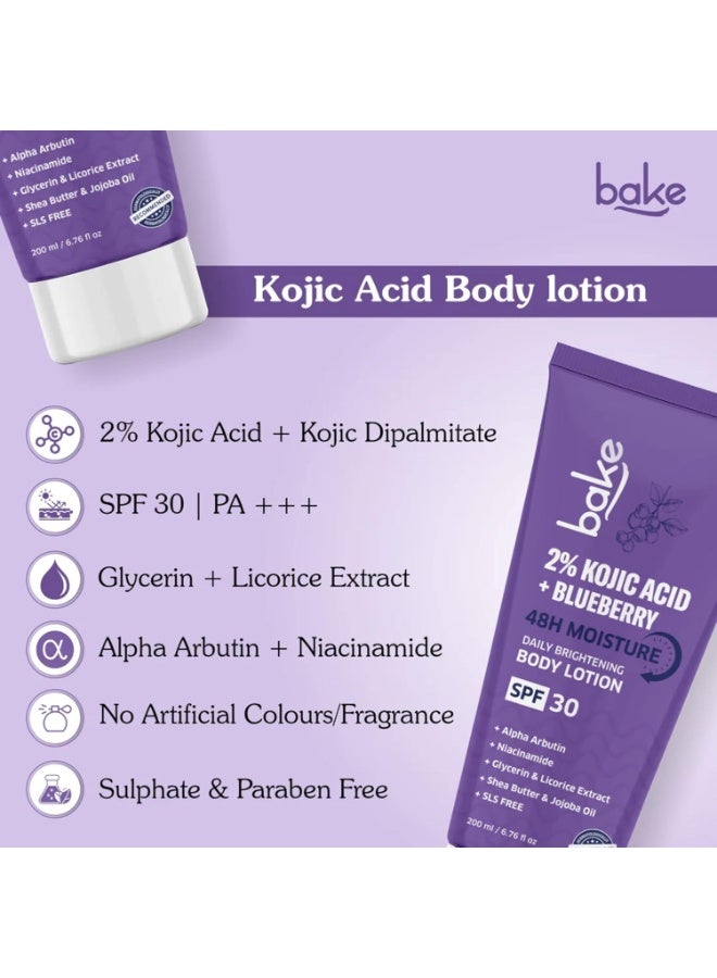 خبز BAKE غسول للجسم بحمض الكوجيك بتركيز 2% (300 مل) ولوشن مرطب (200 مل) بعامل حماية SPF 30 | لعلاج التصبغات وإزالة آثار الاسمرار | لتفتيح البشرة وإشراقها | مناسب للنساء والرجال | (غسول للجسم + لوشن) - Image 3