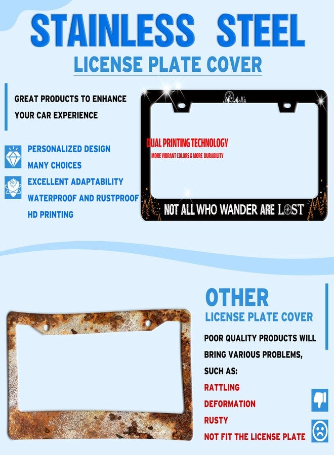 TINALUIN Not All Who Wander are Lost License Plate Frame Mountains Adventure Stainless Steel License Plate Holder for Front and Rear Car Tags Funny for Car Decoration Accessories with Screws 6.3 X 12.2 Inch - Image 2