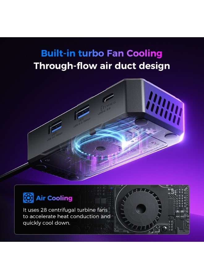 PLEXTONE GS6 Gen 2 USB-C 6-in-1 Gaming Docking Station Hub with Built-in Turbo Fan Cooling, 2K 120Hz & 4K 60Hz HDMI Output, PD 100W Fast Charging, Dual USB High-Speed Data, 3.5mm/USB/Type-C Audio Support – Compatible with iPad Pro, RedMagic, Samsung, OnePlus, Tablets, Laptops & PC - Image 4