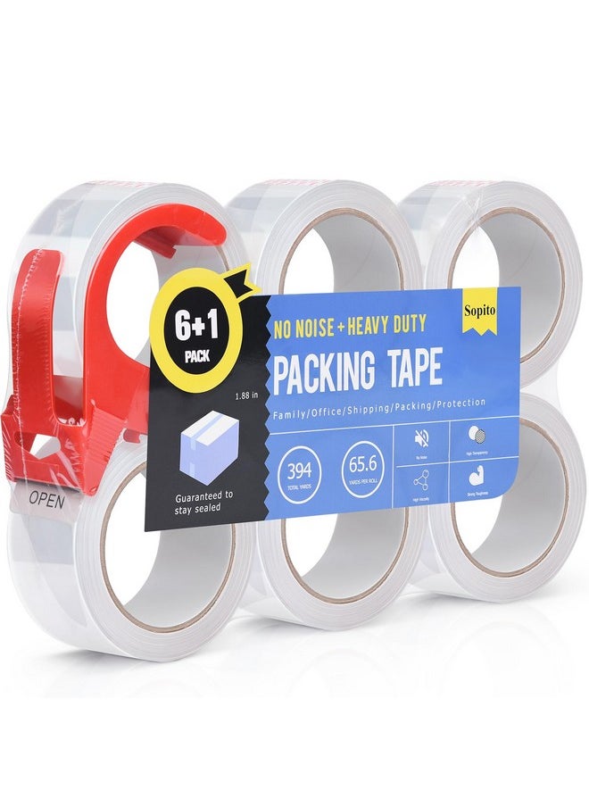 Sopito Shipping Tape No Noise Family Use Packing Tape With Dispenser 1.88 X 2362''(65.6 Yds) Heavy Duty Clear Tape Refills 6 Rolls  - Image 1