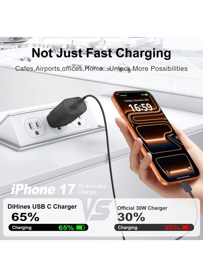 DiHines 30W USB C Phone 15 Charger Fast Charging Block for iPhone 15/15 Pro Max/15 Pro/15 Plus/Samsung Galaxy S23 Ultra/S23/S23+/S22/S22 Ultra/S22+/S21 Ultra/S20 Ultra/Note 20 & 6.6Ft USB C Charger Cable - Image 3