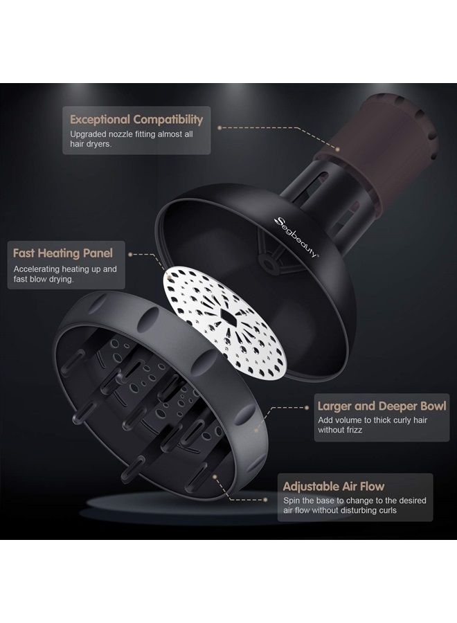 Segbeauty موزع هواء عميق للشعر المجعد، موزع هواء قابل للتعديل، ملحق احترافي لتجفيف الشعر بسرعة بدون تجاعيد يناسب معظم مجففات الشعر بفوهة من 1.57" إلى 1.97" - Image 4