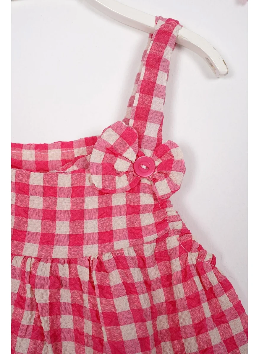 زيبكيدز Strap Bow Detailed Fuchsia Color Girl Dress
