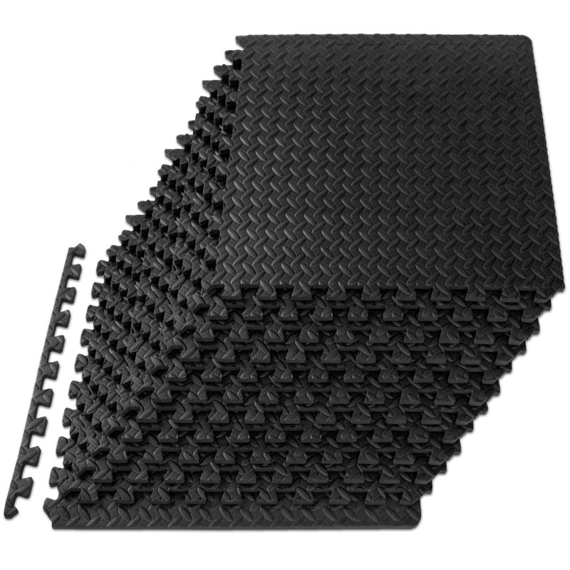 ProsourceFit Puzzle Exercise Mat in EVA Interlocking Foam Floor Tiles for Home Gym Mat for Home Workout Equipment Floor Padding for Kids Black 24 in x 24 in x in 48 Sq Ft 12 Tiles