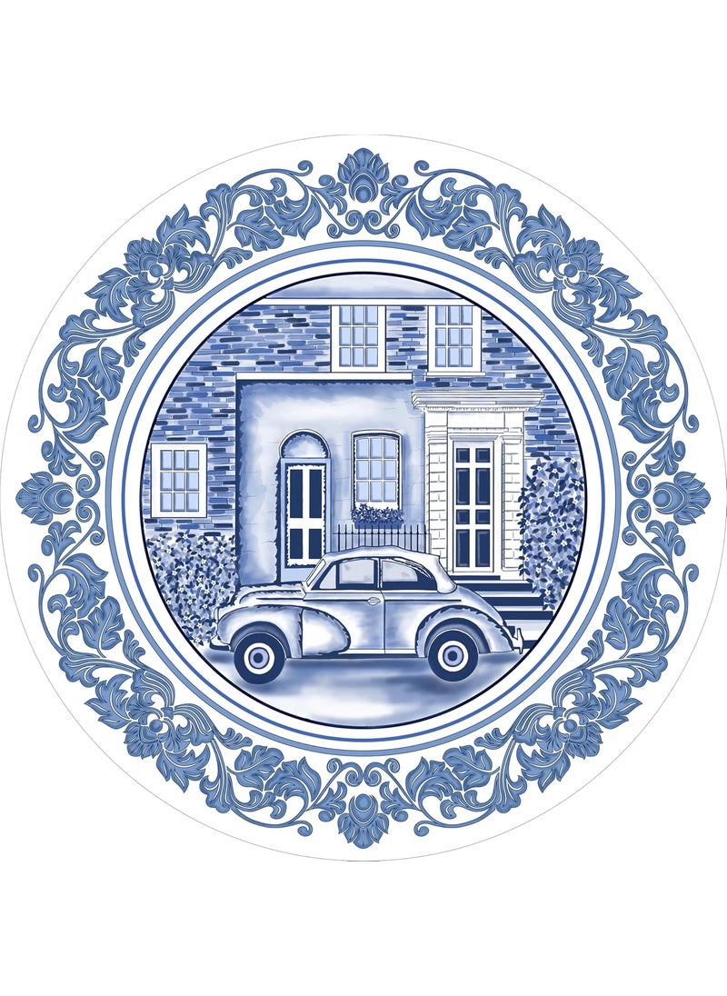 KOLOROBIA KOLOROBIA Retro Car Blue Pottery Wall plate For Home Decoration Living Room Bedroom Office Decor Cafe Restaurant 7 inches wall plate  - Image 1