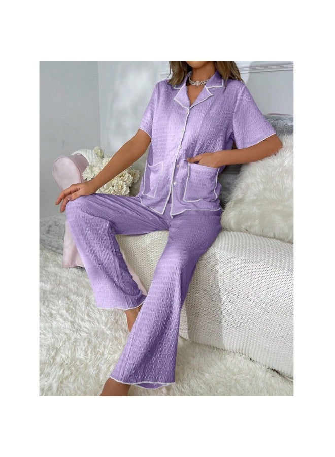 Double Pocket Lapel Cardigan Pajama Set – High-End, Loose Comfortable