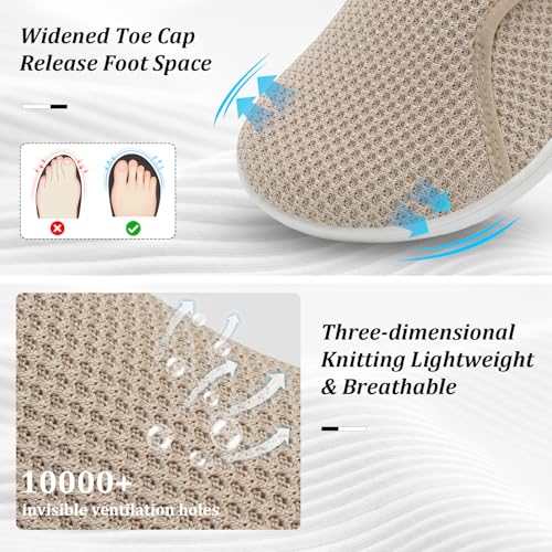Scurtain Comfortable Brown Womens Shoes Extra Wide Non Slip Diabetic Shoes Adjustable Neuropathy Bunion Arthritis Shoe Casual Knitted Flat Shoes Size 85 - Image 3