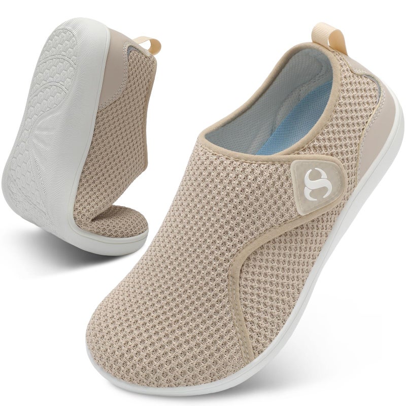 Scurtain Comfortable Brown Womens Shoes Extra Wide Non Slip Diabetic Shoes Adjustable Neuropathy Bunion Arthritis Shoe Casual Knitted Flat Shoes Size 85 - Image 2