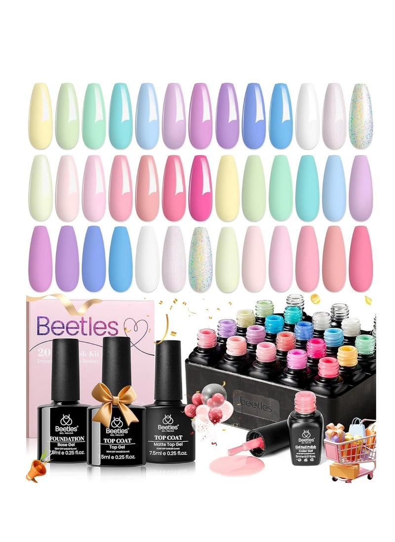 beetles Gel Polish beetles Gel Polish Nail Set 20 Colors Summer Pastel Girly Sparkle Glitter Uv Gel Dreamy Town Collection Macaroon Bright Pastel Nail Manicure Kit with 3Pcs Base Top Coat Gift for Girls  - Image 1