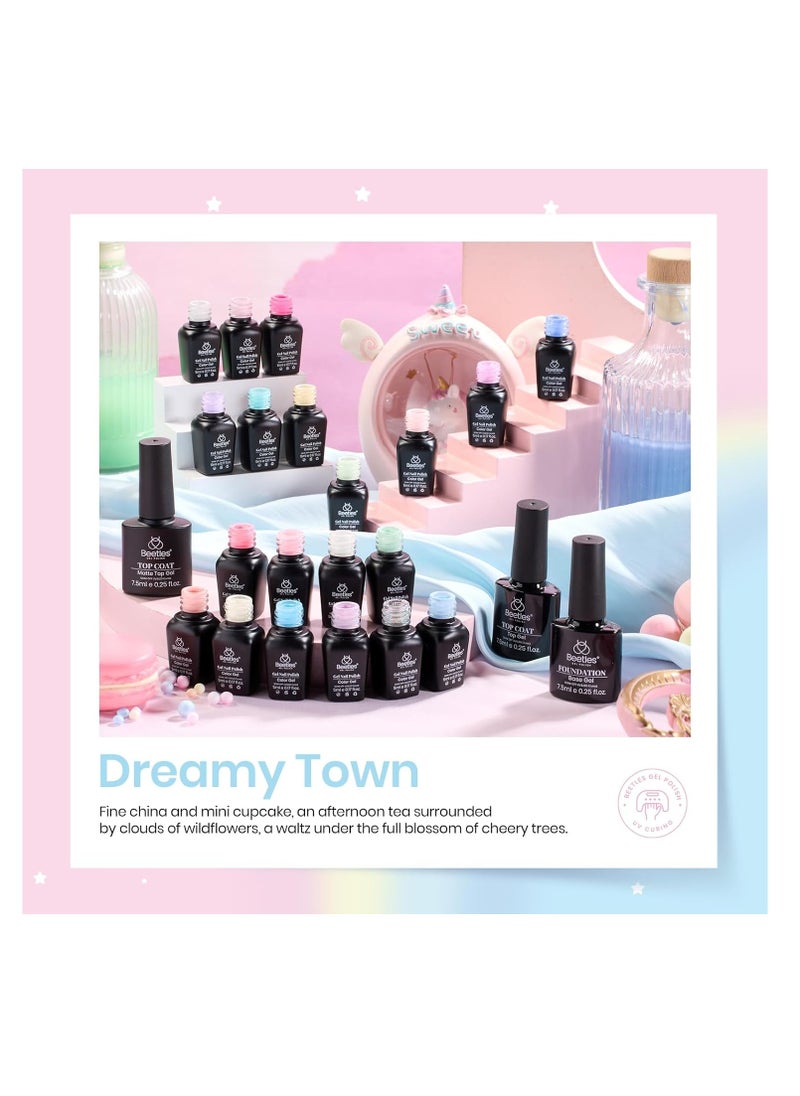 beetles Gel Polish beetles Gel Polish Nail Set 20 Colors Summer Pastel Girly Sparkle Glitter Uv Gel Dreamy Town Collection Macaroon Bright Pastel Nail Manicure Kit with 3Pcs Base Top Coat Gift for Girls  - Image 5