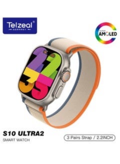 Telzeal S10 Ultra2 AMOLED Display Smart Watch with 3 Pair Strap and Wireless Charger Gold  - Image 3