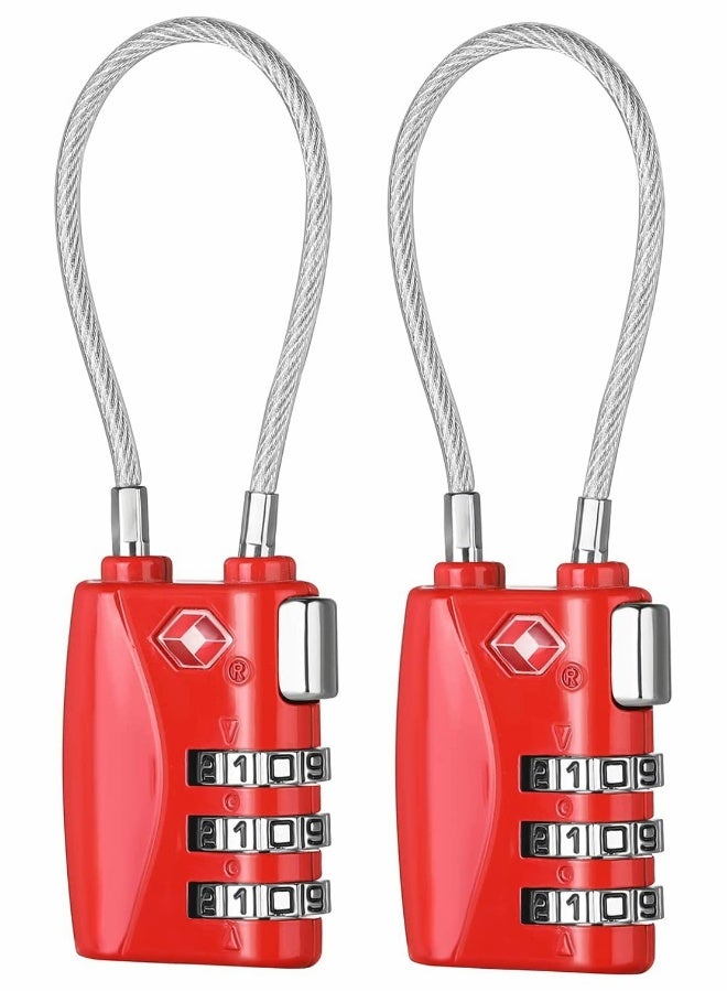Luggage Padlocks TSA Approved Customs Lock Mini Luggage Padlock Flexible Cable Travel Coded Suitcase Locks Small Gym Locker Padlock with 3 Digit Combination 2 Pack - Image 1