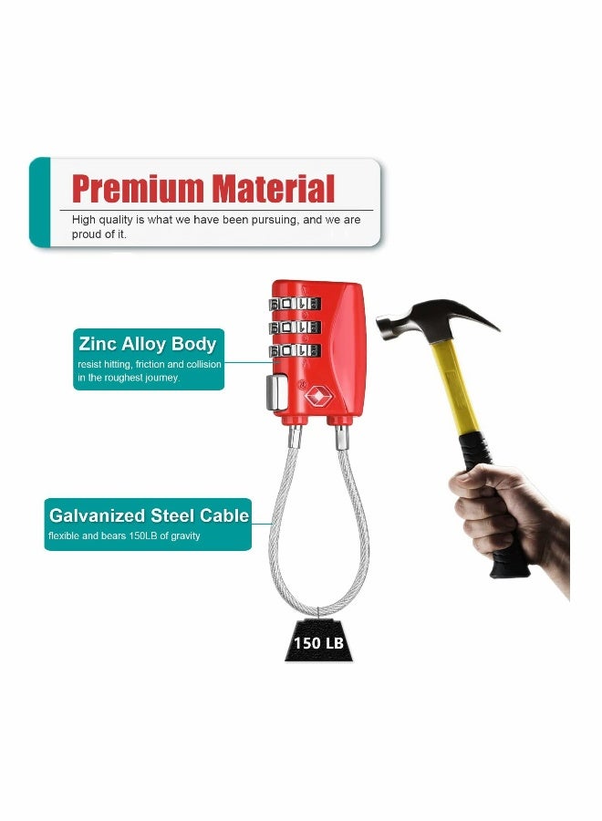 Luggage Padlocks TSA Approved Customs Lock Mini Luggage Padlock Flexible Cable Travel Coded Suitcase Locks Small Gym Locker Padlock with 3 Digit Combination 2 Pack - Image 2