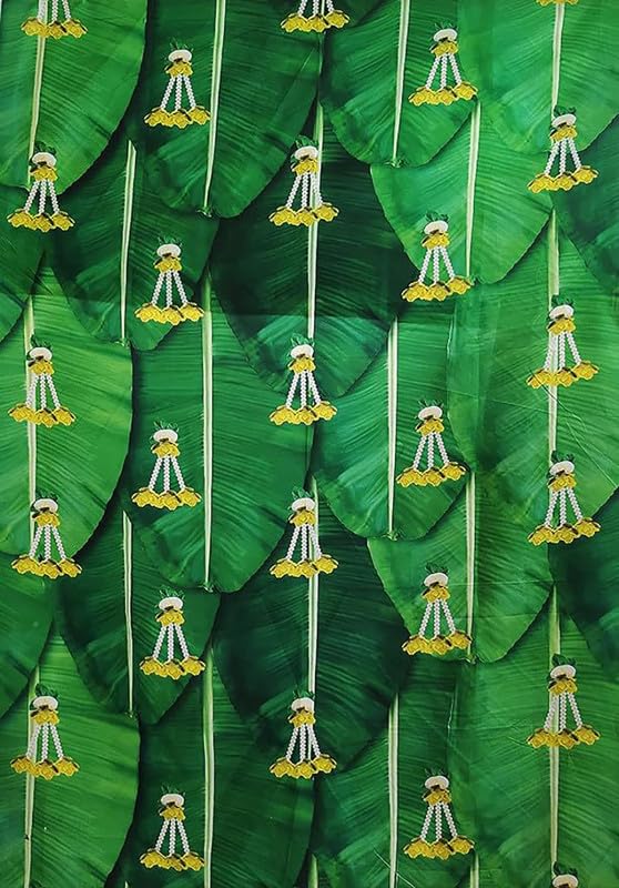 Bague Amazing Backdrop Cloth for Birthday Decoration Wedding Engagement Ceremony Function Back Drop Cloth Banana Leaf with Yellow Flower Design 5X8 - Image 5
