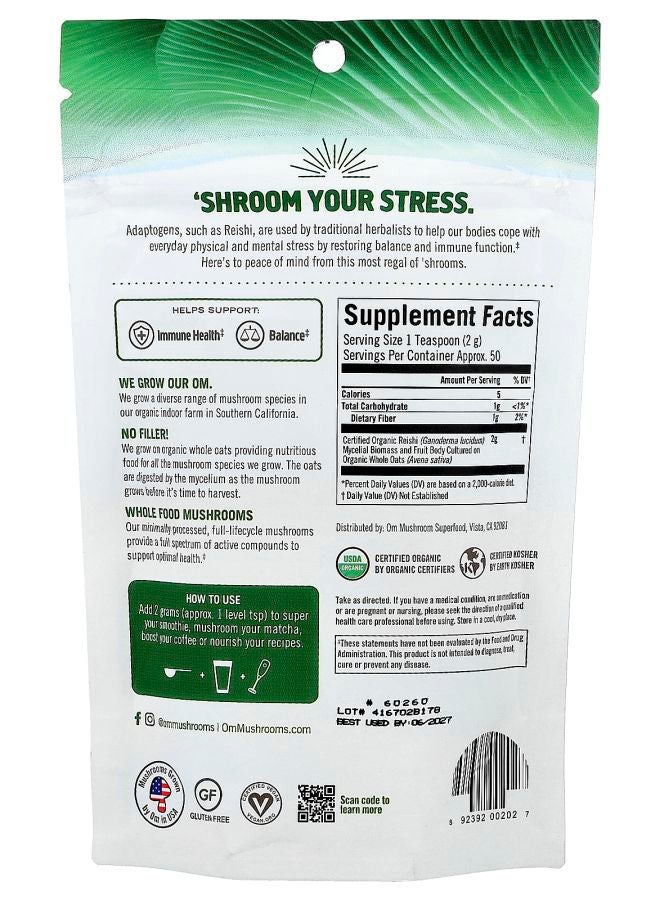 Om Mushrooms Reishi Mushroom Powder 3.5 oz (100 g) - Image 2