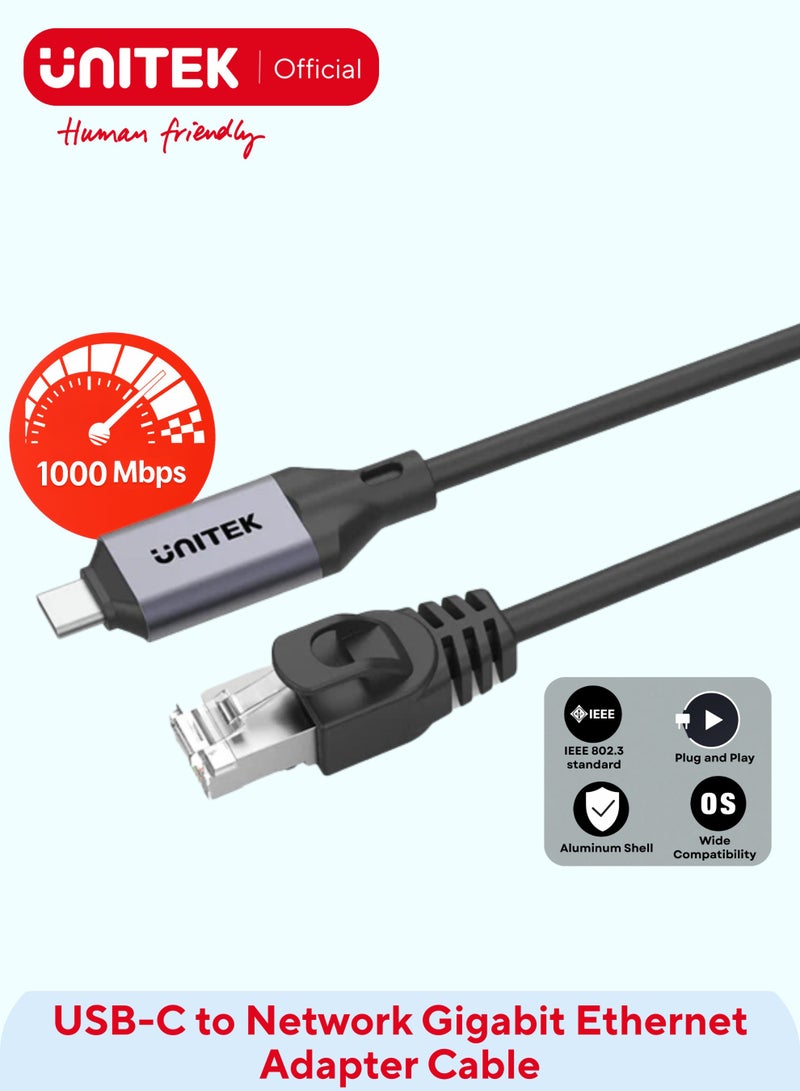 UNITEK كابل USB-C إلى Ethernet – LAN جيجابت، توصيل وتشغيل، دعم Thunderbolt 3/4، غلاف من الألمنيوم - Image 1