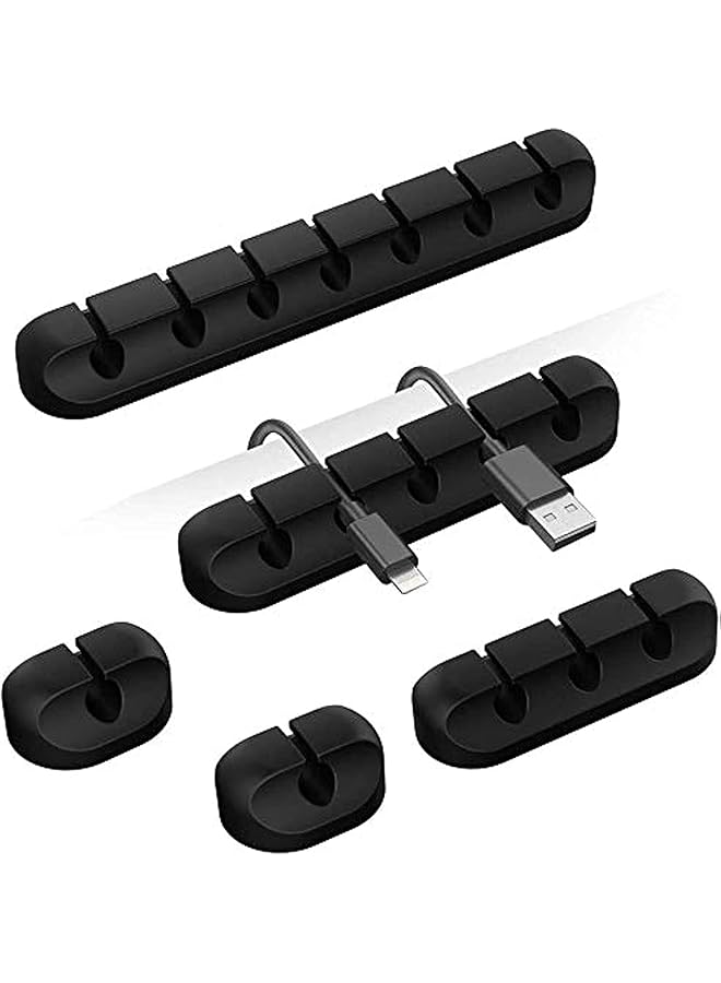 erorex Cable Organizer Clips Cord Holder 5 Packs Self Adhesive Cable Management For Usb Cable Power Cord Wire Car And Desk Home And Office 7 5 3 1 1 Slots Black Cable Holder - Image 1