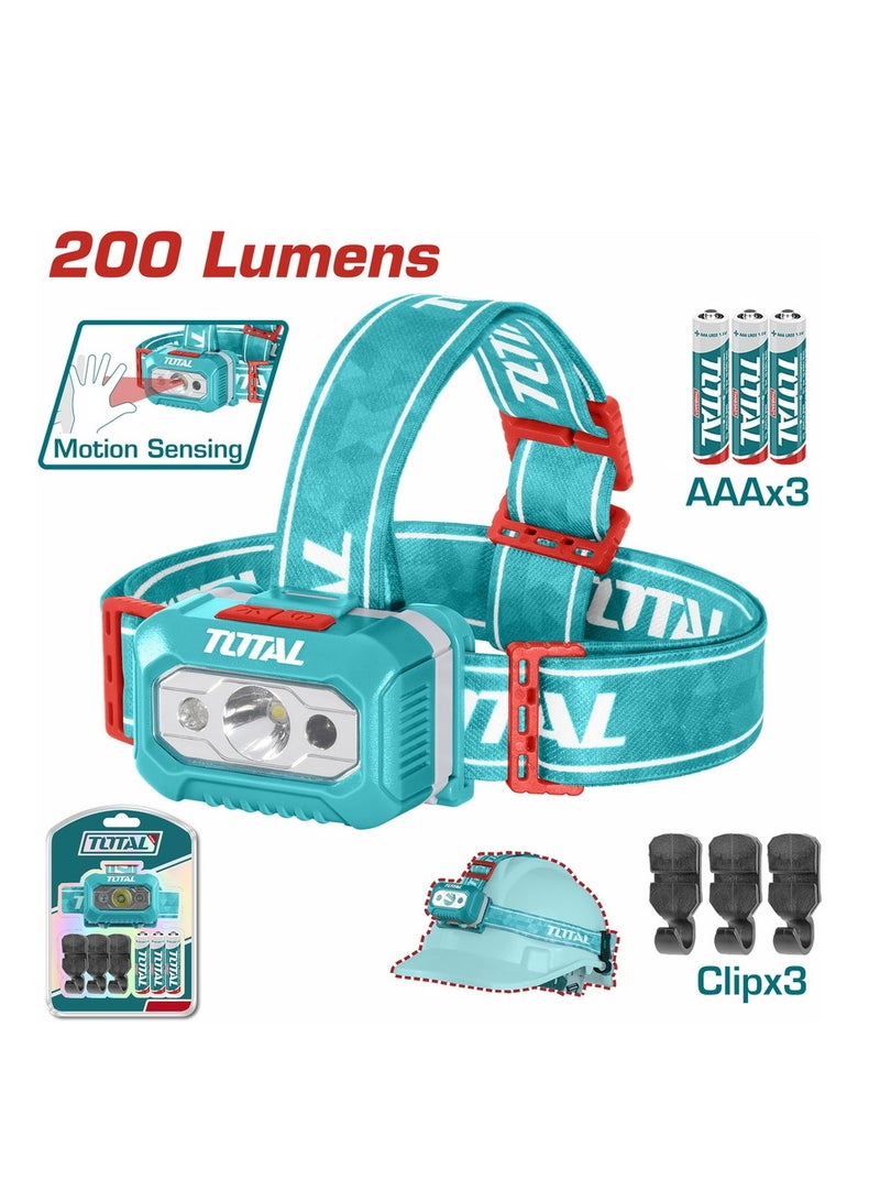 TOTAL T 0TAL THL013AAA6 Motion Sensing Headlamp For Cycling 3W/200 Lumens Trekking, With 1.5V AAA Battery,Camping Headlamp, Repair Works Headlamp
