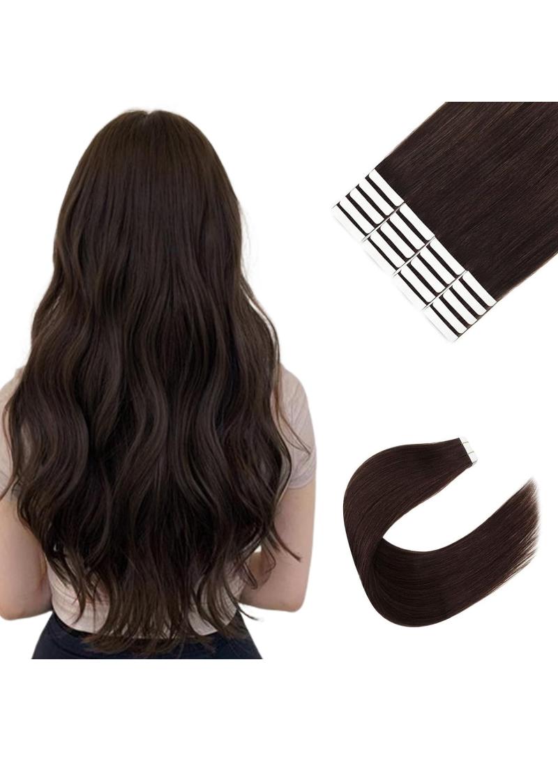 20 Piece Human Hair Extension Dark Brown 50g Tape In Human Hair Extension Premium 100% Human Hair With Invisible Tape Attached Semi Permanent Hair Extensions - Image 1