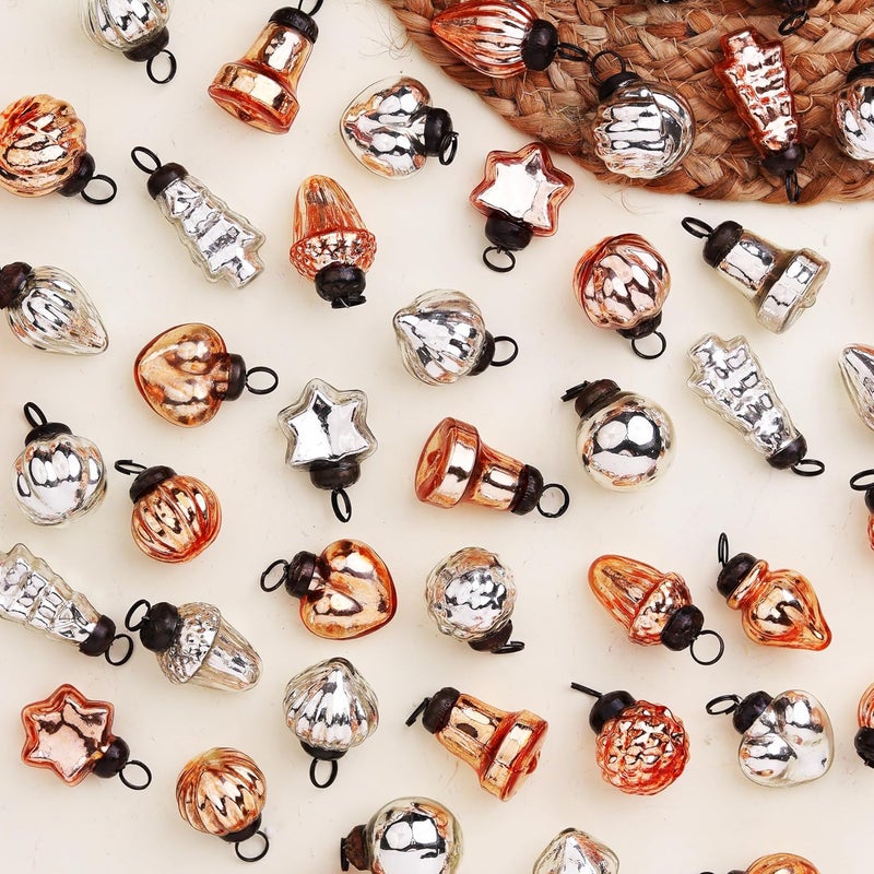 Indian-Shelf 50 Piece Glass Rose Gold Silver Christmas Ornaments Decorative Mercury Mini Vintage Bulk Hanging Ornaments for Halloween Christmas Tree New Year Valentine Day Holidays Event Wedding Party Decor - Image 1