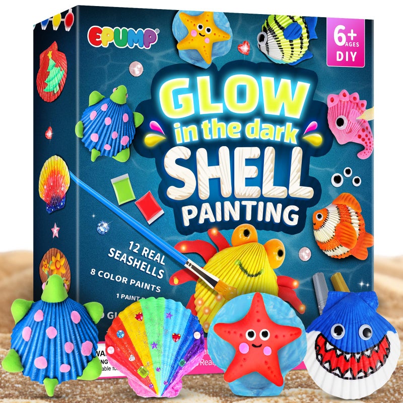 EPUMP Sea Shell Painting Kit for Kids Glow in the Dark Beach Toys and Summer Crafts Arts and Crafts Kit Creative DIY Indoor Outdoor Activity Toy Birthday Gift for Boys Girls Age 6 7 8 9 10 11 12 - Image 2