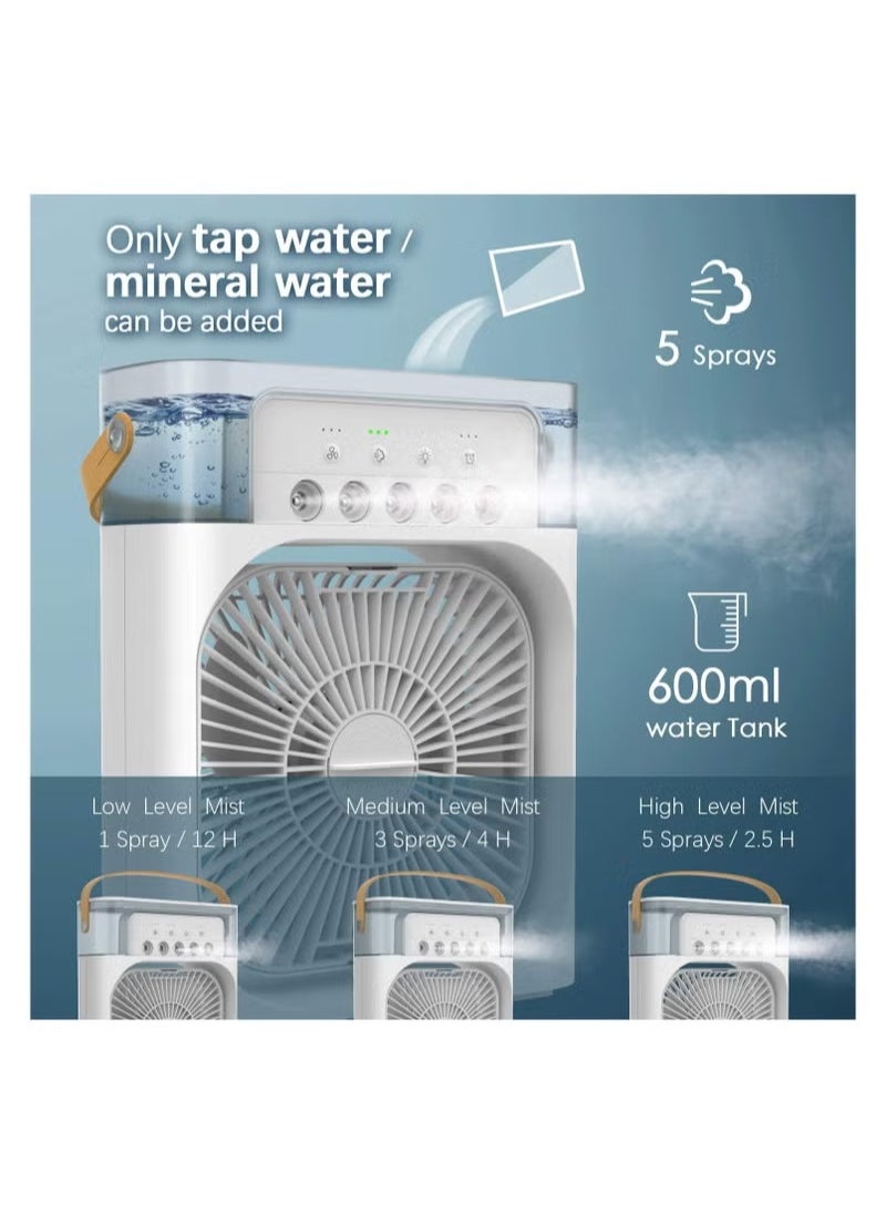 Generic - Portable Mist Sprinkler Fan With 5 Water Outputs And 3 Speeds And 7 Different LEDs Light Colours 600ml Capacity - Image 1